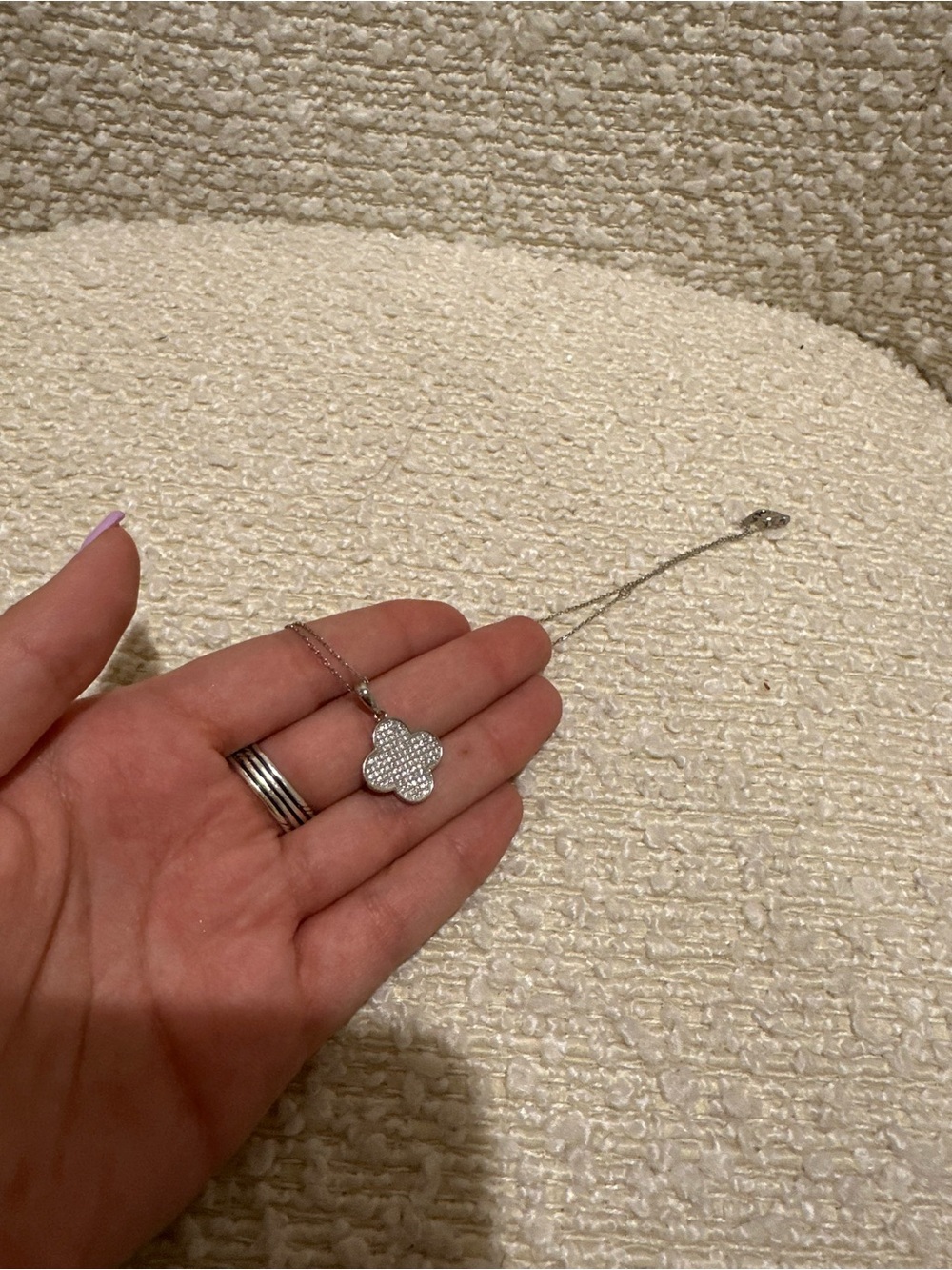 Sterling Silver Pavé Clover Pendant Necklace - White/Silver